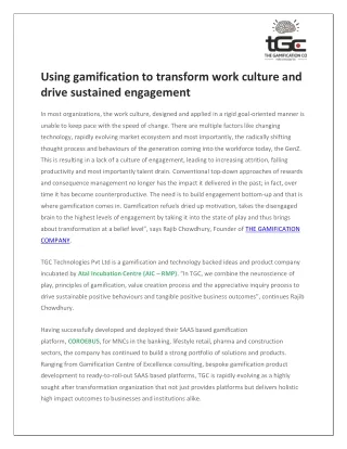 Using gamification to transform work culture and drive sustained engagement