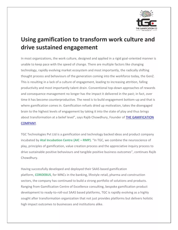 using gamification to transform work culture