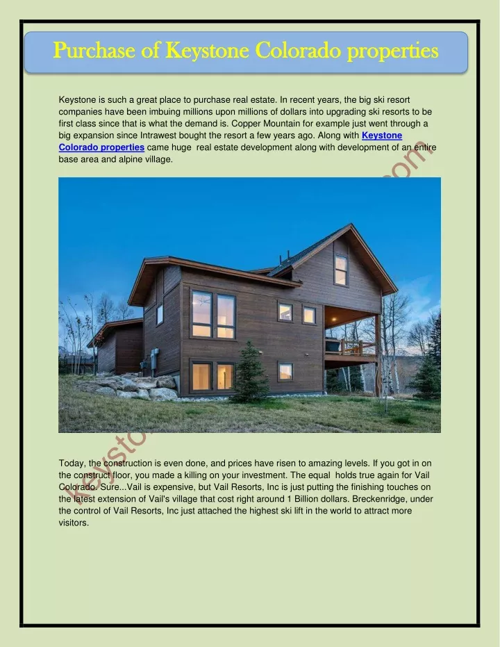 purchase of keystone colorado properties purchase