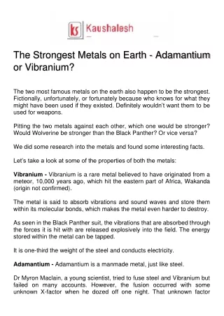 the strongest metals on earth adamantium