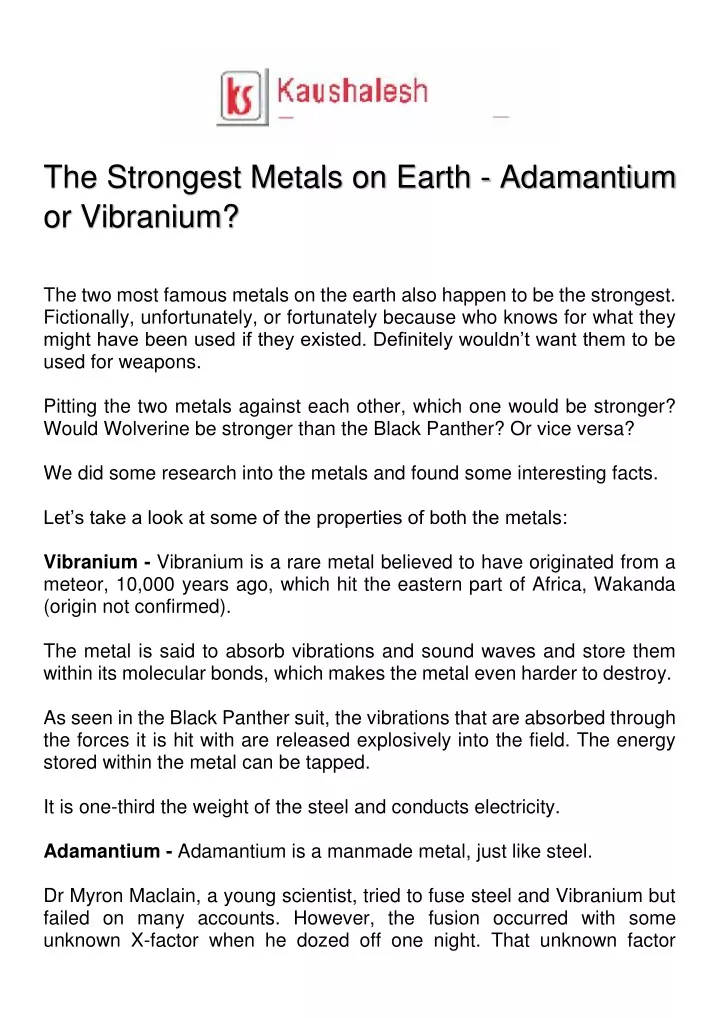 the strongest metals on earth adamantium