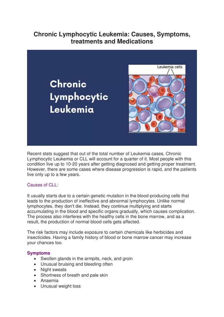 chronic lymphocytic leukemia causes symptoms