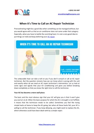 When It’s Time to Call an AC Repair Technician | KAC Express
