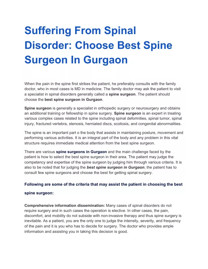 suffering from spinal disorder choose best spine