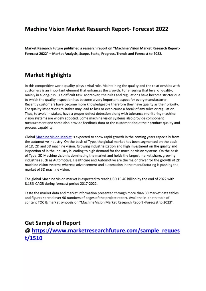 machine vision market research report forecast
