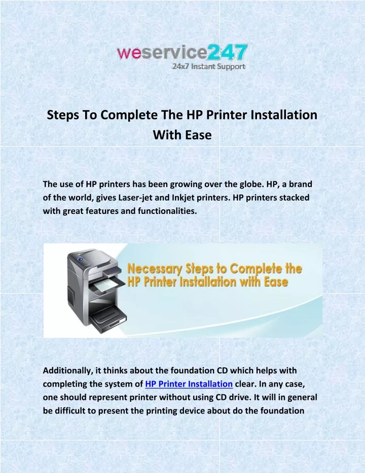 steps to complete the hp printer installation