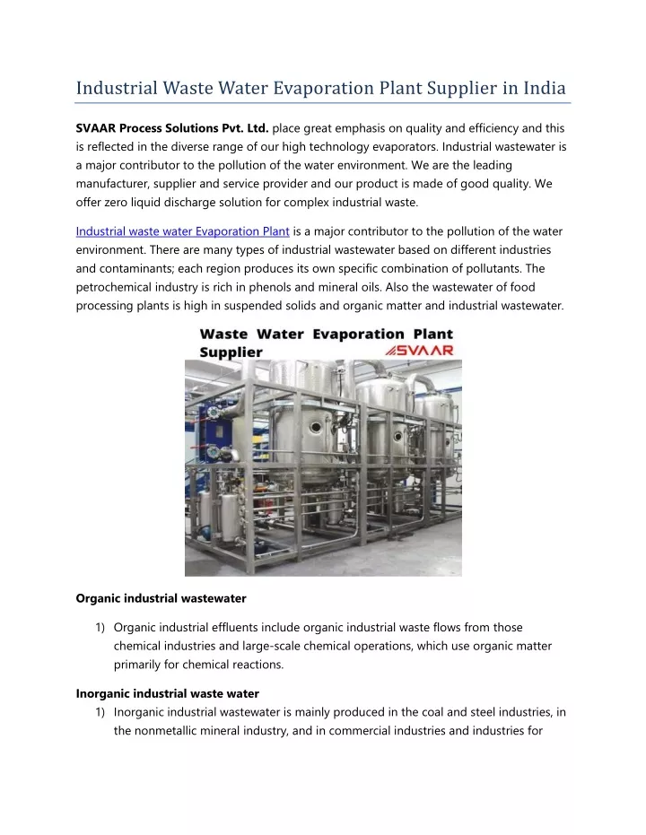 industrial waste water evaporation plant supplier