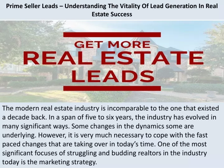 prime seller leads understanding the vitality of lead generation in real estate success