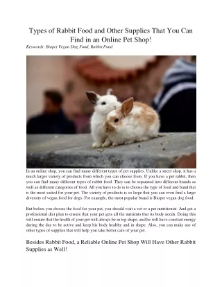 types of rabbit food and other supplies that
