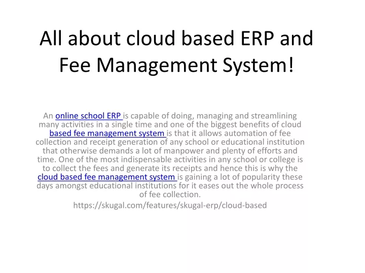 all about cloud based erp and fee management system