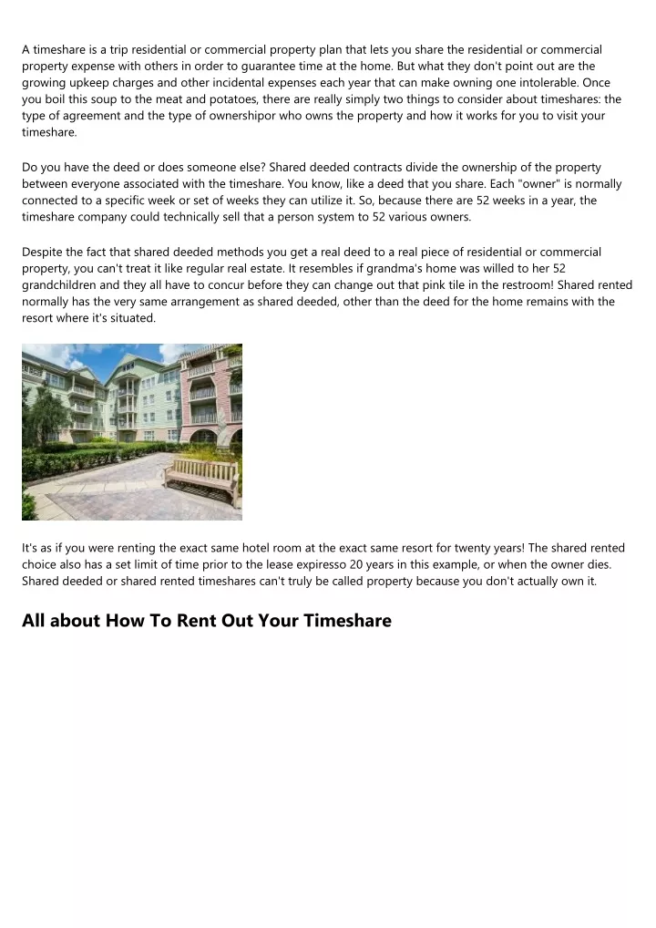 a timeshare is a trip residential or commercial