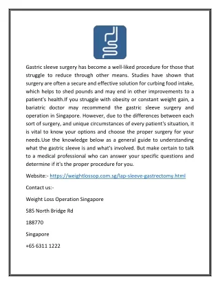 Gastrectomy sleeve surgery in Singapore | Weightlossop.com.sg