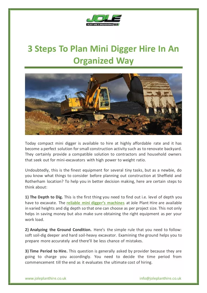 3 steps to plan mini digger hire in an organized