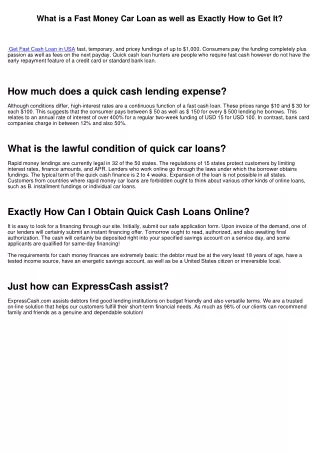 What is a Rapid Cash Car Loan as well as How to Get It?