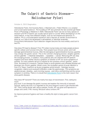 the culprit of gastric disease the culprit