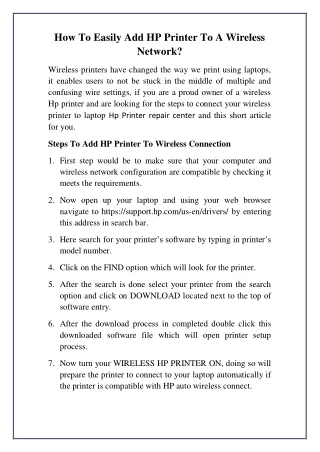 how to easily add hp printer to a wireless network