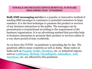HOW BULK SMS MESSAGES SERVICE BENEFICIAL IN (PUNJAB) INDIA DURING COVID -19 PANDEMIC