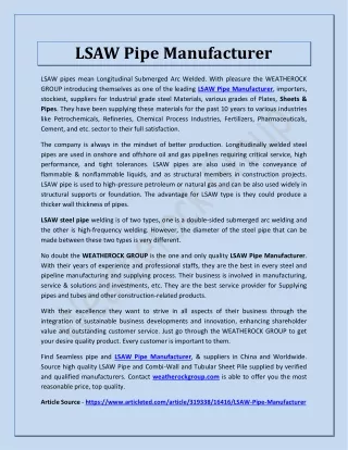 LSAW Pipe Manufacturer