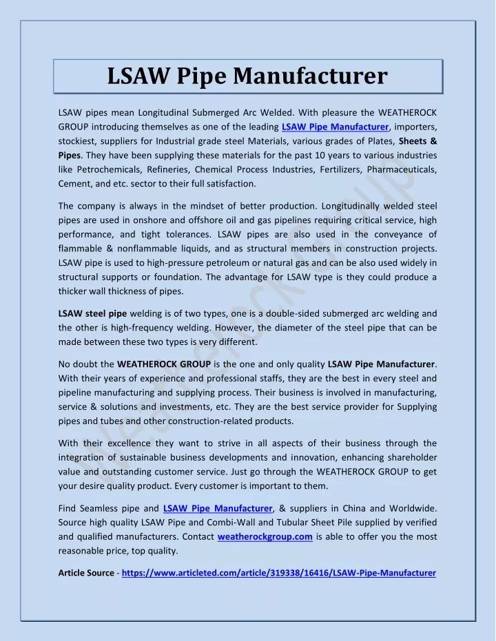 lsaw pipe manufacturer