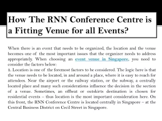 How the RNN Conference Centre is a Fitting Venue for all Events?