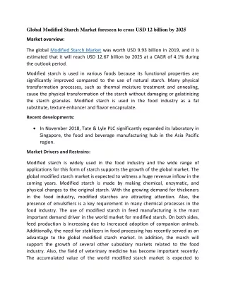 global modified starch market foreseen to cross