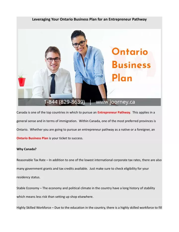 leveraging your ontario business plan
