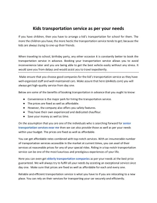 Kid’s Transportation Services as Per Your Needs