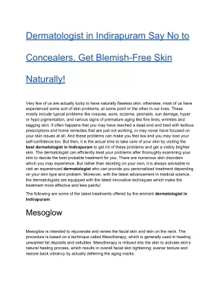 Dermatologist in Indirapuram Say No to Concealers, Get Blemish-Free Skin Naturally!