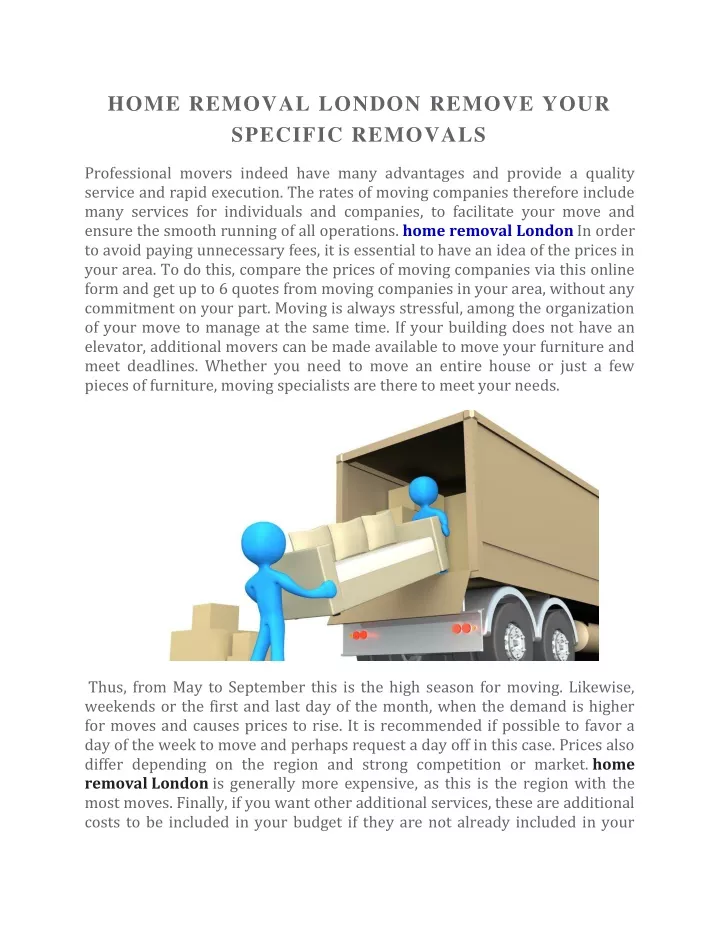 home removal london remove your specific removals