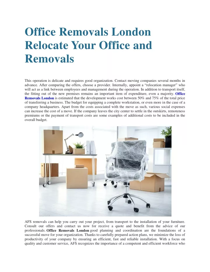 office removals london relocate your office