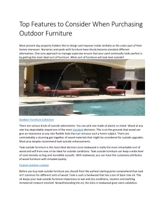 Top Features to Consider When Purchasing Outdoor Furniture