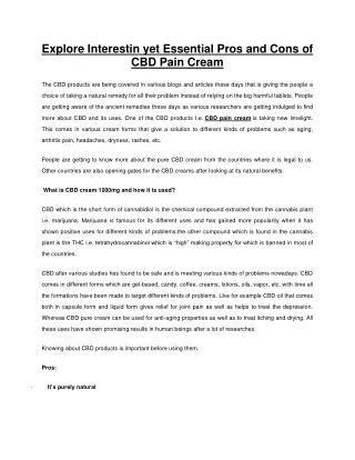 Explore Interestin yet Essential Pros and Cons of CBD Pain Cream