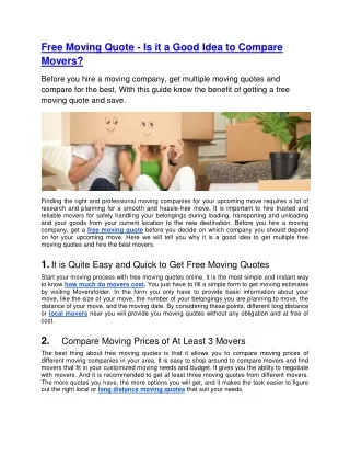 free moving quote is it a good idea to compare