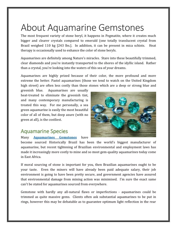 about aquamarine gemstones the most frequent