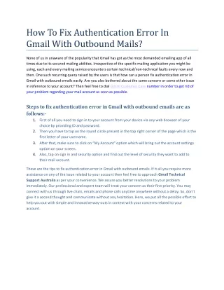 How To Fix Authentication Error In  Gmail With Outbound Mails?