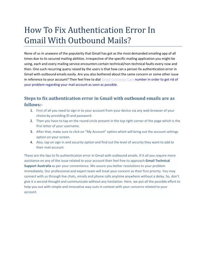 how to fix authentication error in gmail with outbound mails