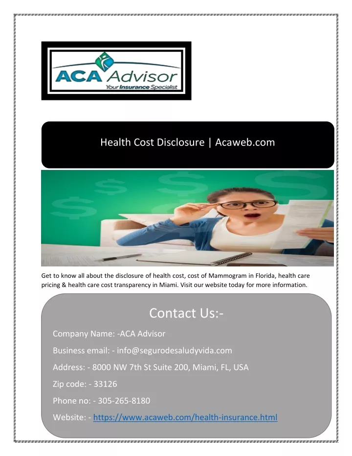 health cost disclosure acaweb com