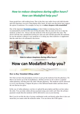 How to reduce sleepiness during office hours? How can Modafinil help you?