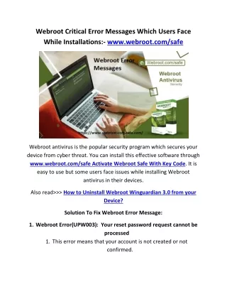webroot critical error messages which users face