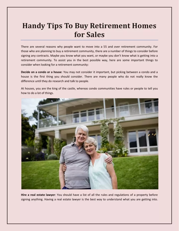 handy tips to buy retirement homes for sales