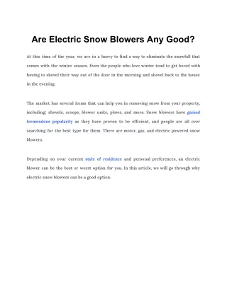 are electric snow blowers any good