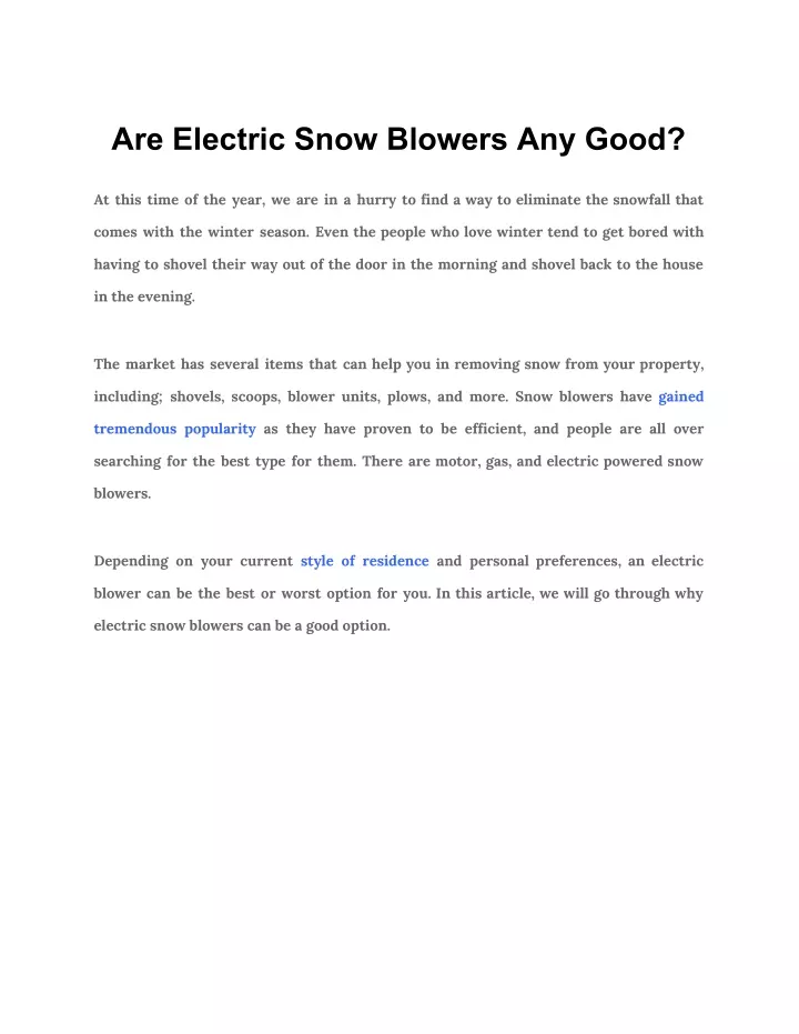are electric snow blowers any good