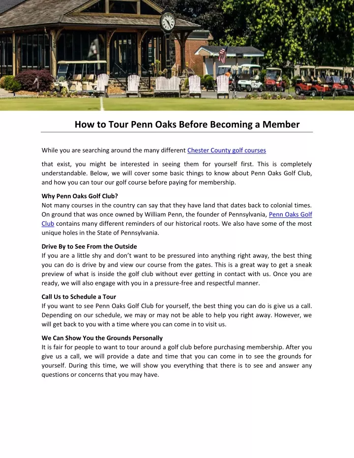 how to tour penn oaks before becoming a member