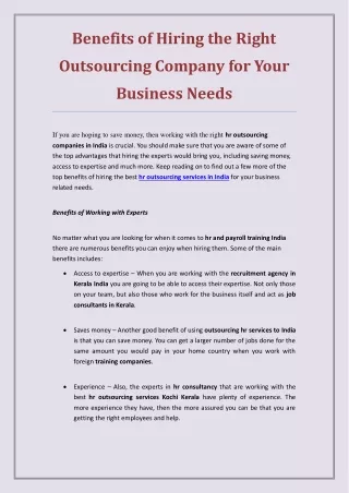 Benefits of Hiring the Right Outsourcing Company for Your Business Needs - PDF