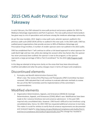 2015 CMS Audit Protocol: Your Takeaway