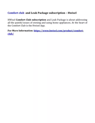 comfort club and leak package subscription hwisel