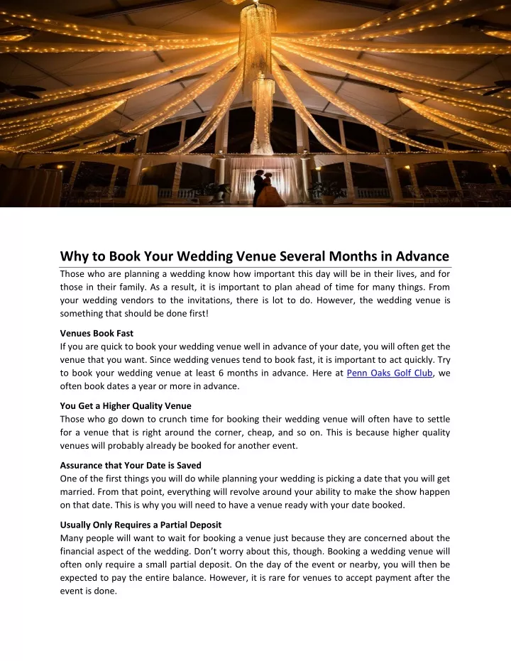 why to book your wedding venue several months