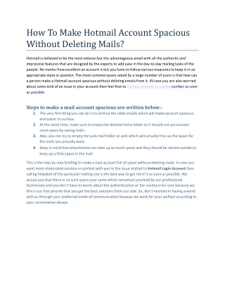 How To Make Hotmail Account Spacious Without Deleting Mails.