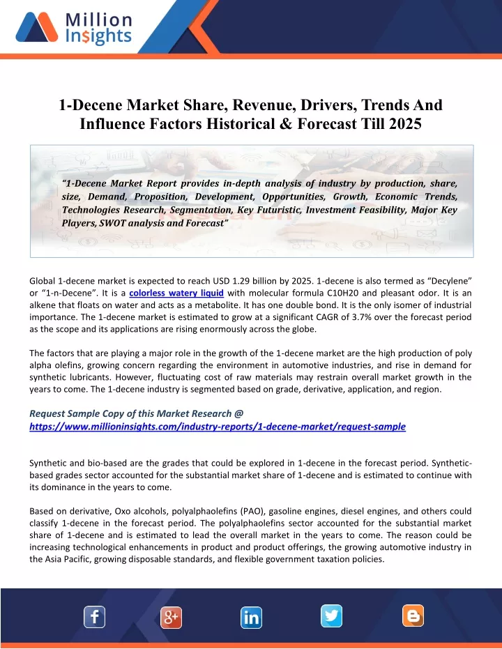 1 decene market share revenue drivers trends