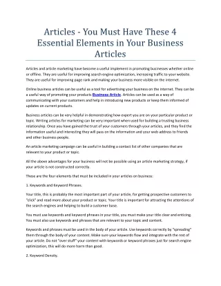 Articles - You Must Have These 4 Essential Elements in Your Business Articles